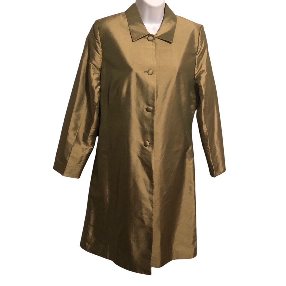 VALERIE STEVENS Elegant Green Silk‎ Dress Coat Trench Coat Size 16